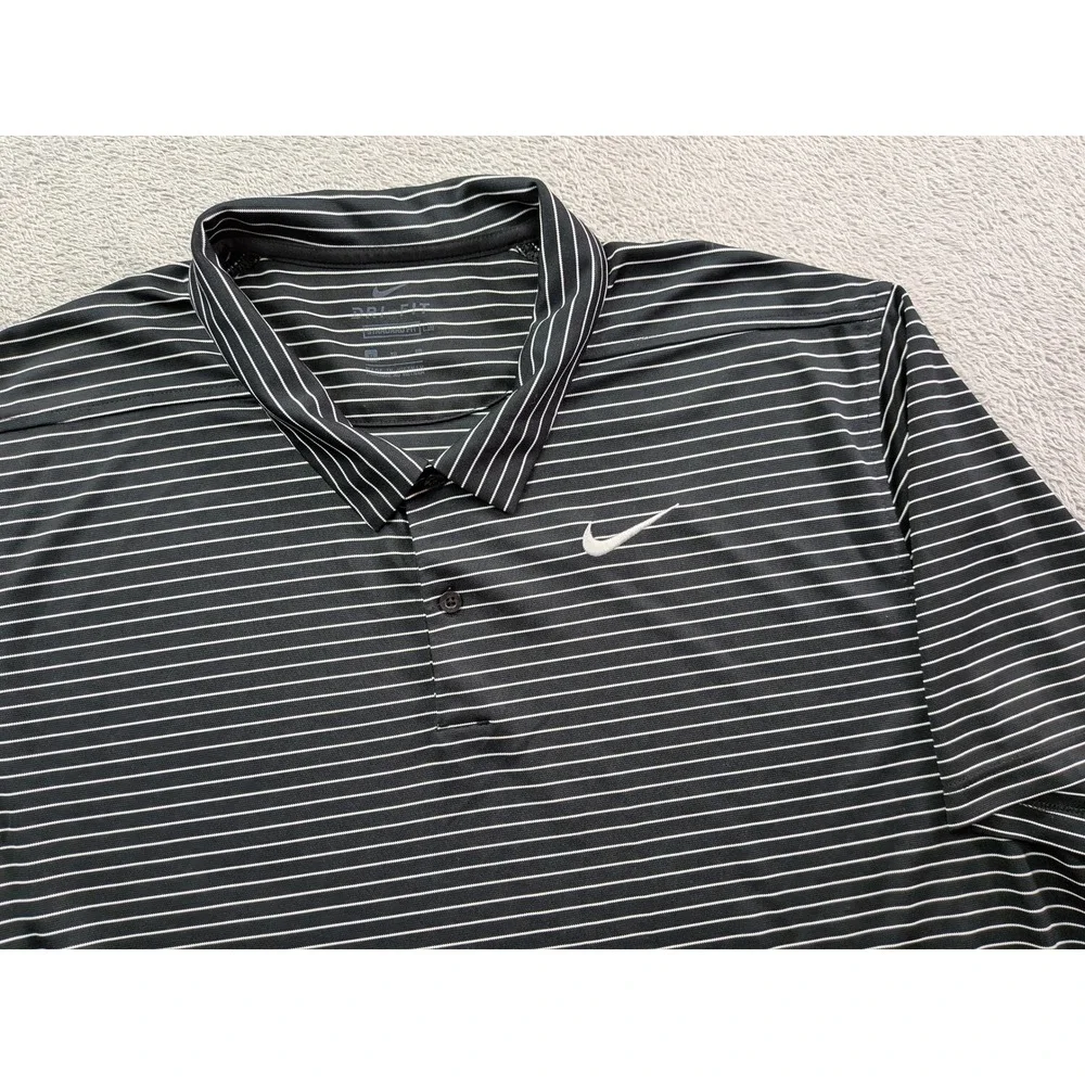Nike Golf Dri-FIT Polo Shirt Mens XL Black White Striped AJ5482-010 Short Sleeve